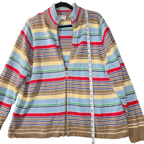 Villager Woman Liz Claborne XL 2 Striped ZIp Sweater Colorful Retro Cardigan - Picture 6 of 11